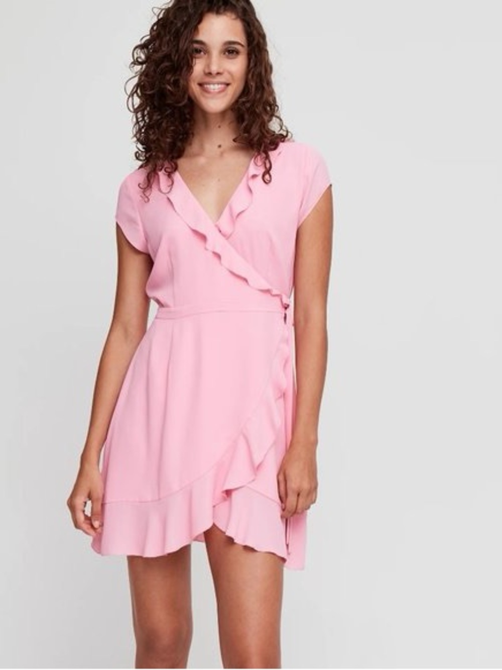 Aritzia Pink Ruffle Wrap-Style Mini Dress
